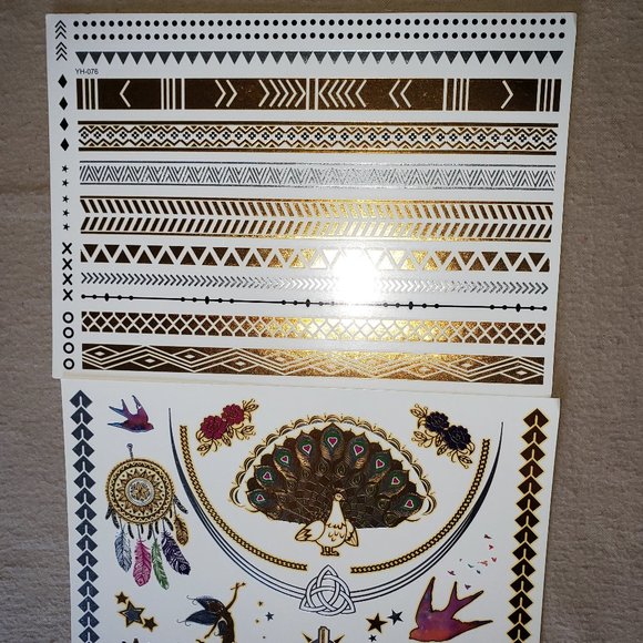 3 sheets Golden Silver Temporary Tattoo - Picture 5 of 14